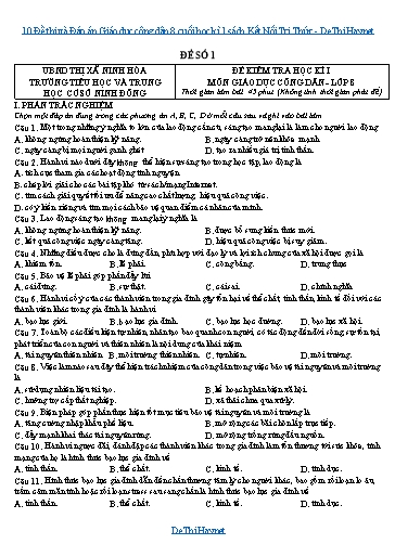 10 Đề thi và Đáp án Giáo dục công dân 8 cuối học kì 1 sách Kết Nối Tri Thức