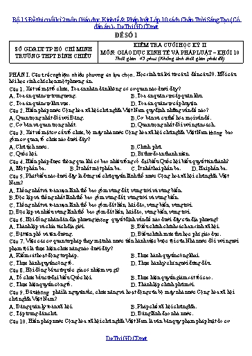 Bộ 15 Đề thi cuối kì 2 môn Giáo dục Kinh tế & Pháp luật Lớp 10 sách Chân Trời Sáng Tạo (Có đáp án)