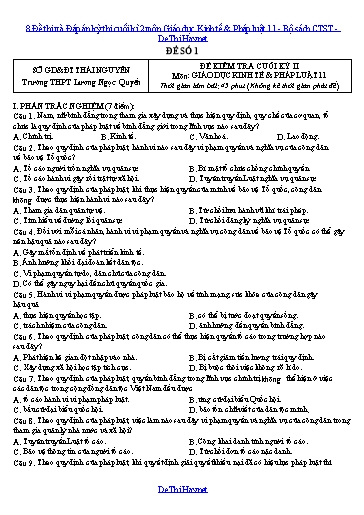 8 Đề thi và Đáp án kỳ thi cuối kì 2 môn Giáo dục Kinh tế & Pháp luật 11 - Bộ sách CTST