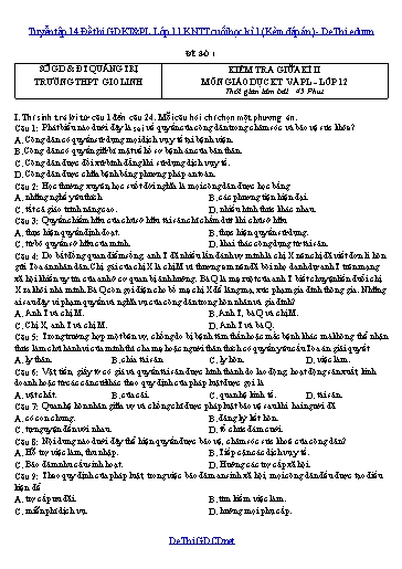 Bộ 9 Đề thi giữa kì 2 môn Giáo dục Kinh tế & Pháp luật Lớp 11 KNTT (Có đáp án)
